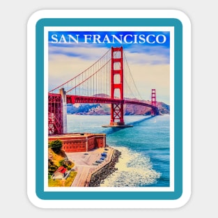 Restored vintage travel poster to San Francisco, CA Sticker